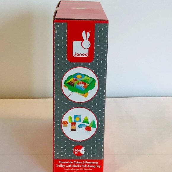 Janod Wooden Trolley with Blocks Pull  Along Toy Brand New - Picture 9 of 11